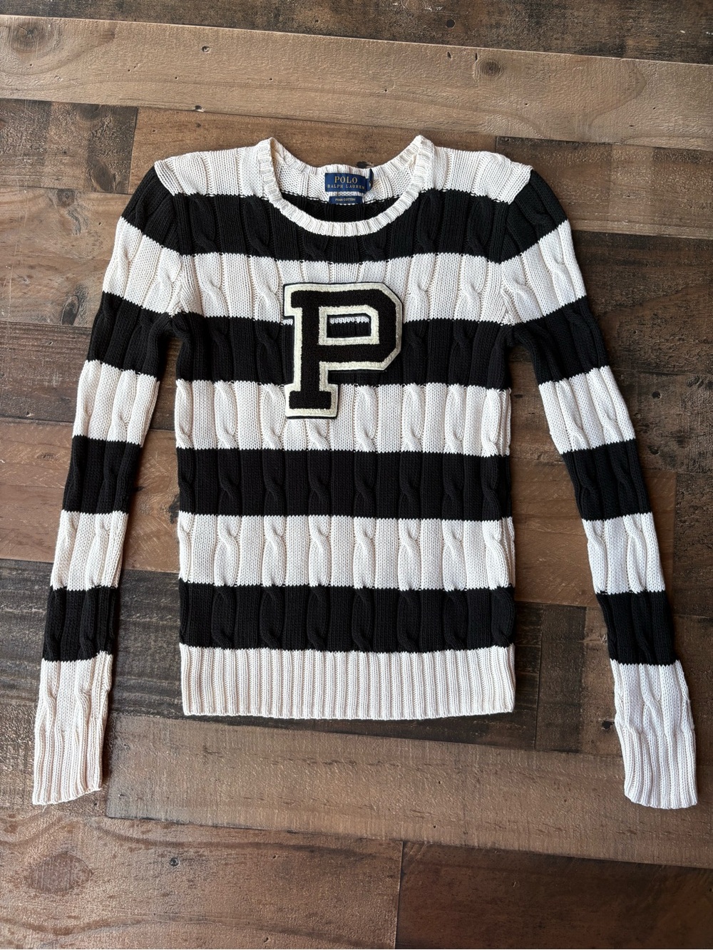 Polo Ralph Lauren Striped Cable Knit Letterman Sweater